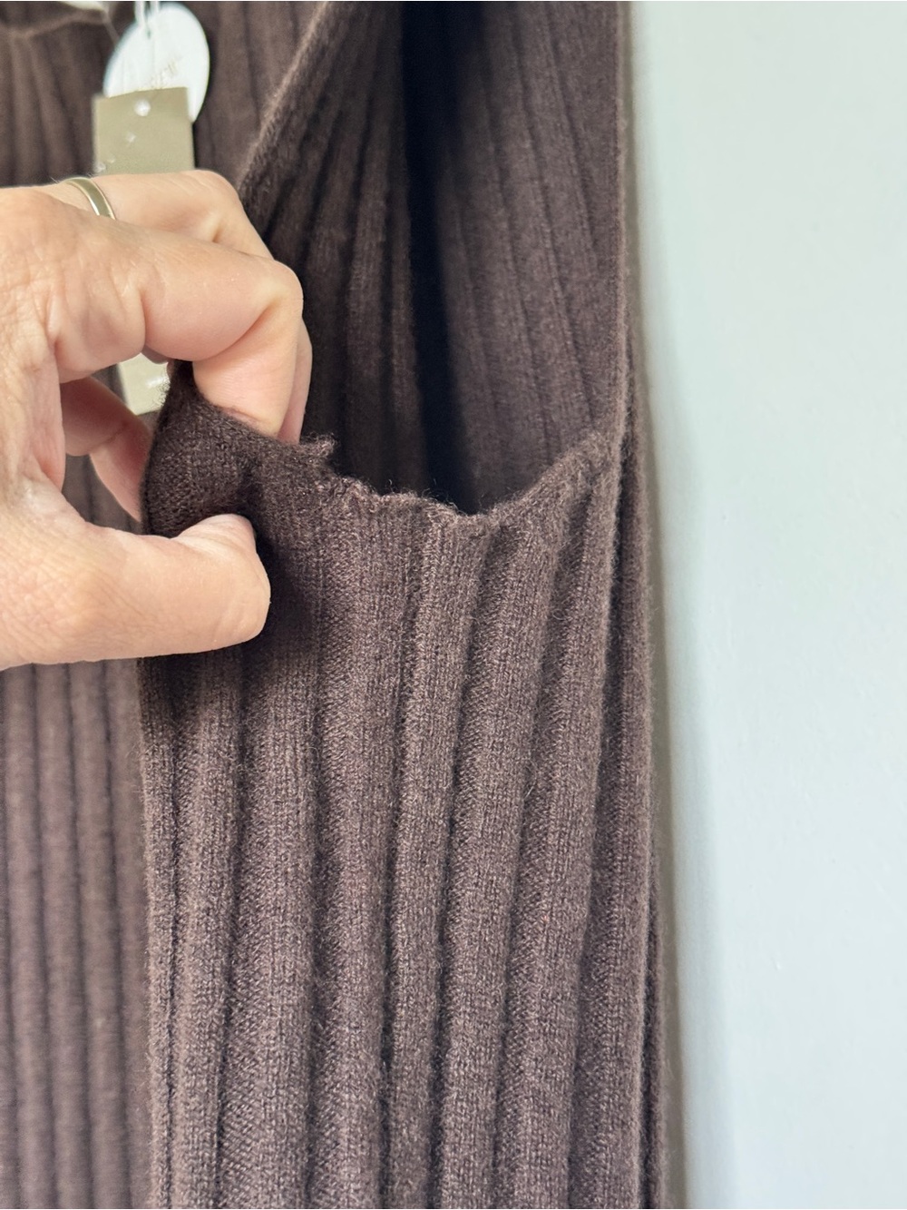 NEW J. CREW Wide-rib cashmere sweater shell heather chocolate XL CO327 *FLAW* - Picture 13 of 15